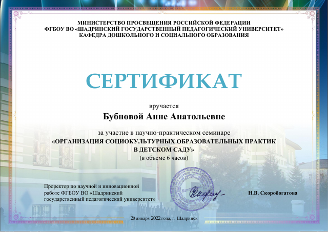 Образование социокультурных практик в детском саду 2022г