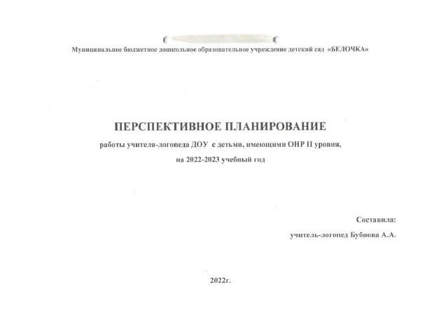 Перспективное планирование ОНР 2 уровня