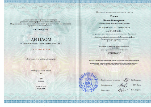 Диплом о профессиональной переподготовке "Сурдопедагог"