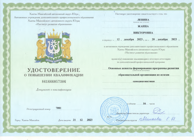 «Основные аспекты формирования программы развития образовательной организации по итогам самодиагностики»
